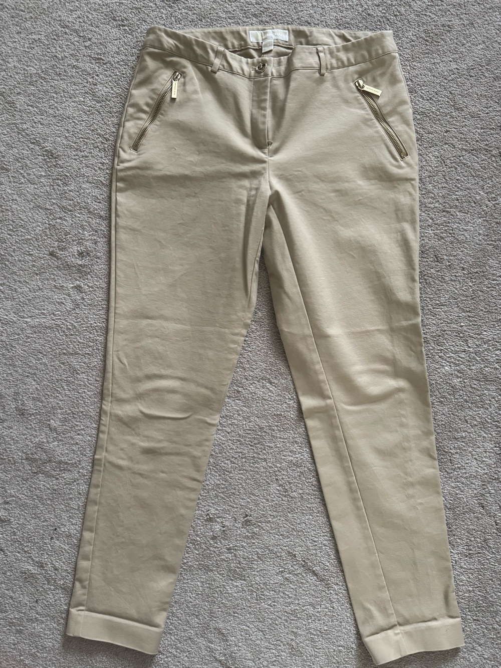 Michael Kors Beige Cropped Ankle Jeans with Gold Zippers